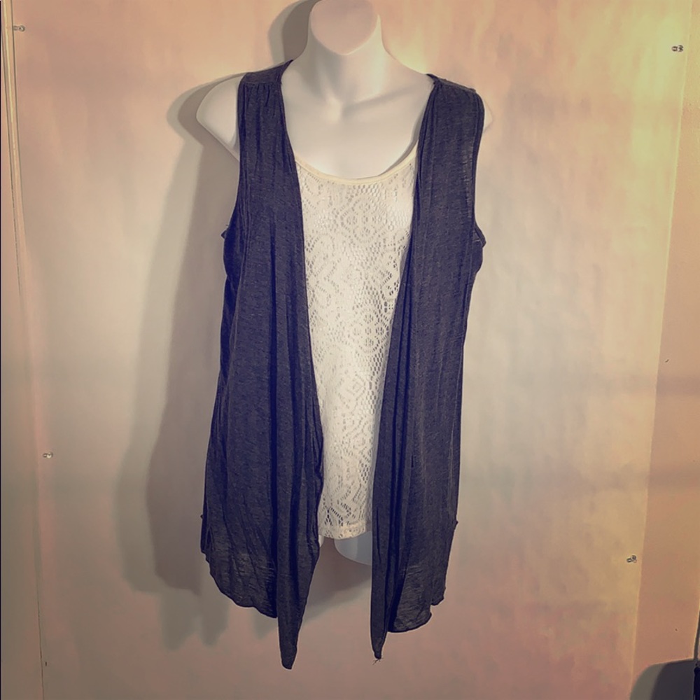 Grey Light Vest with White Lace Top Connected !